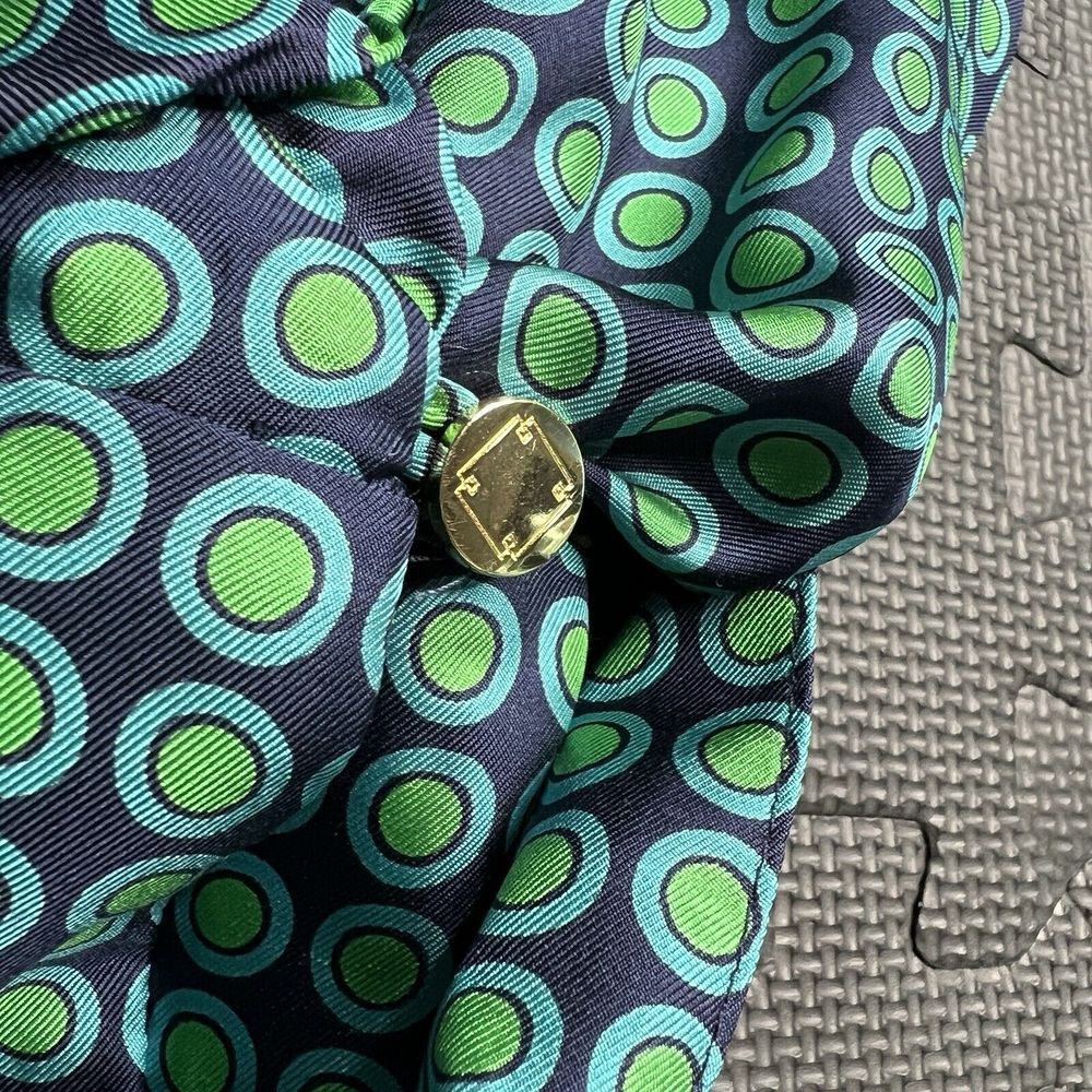 Elizabeth McKay Dress Green & Blue Silk Circle Print Wrap Around sz 6 - Picture 8 of 12